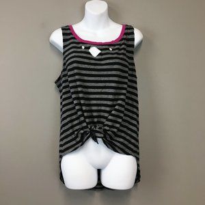 Torrid Black Gray Stripe Peephole Tie Waist Top